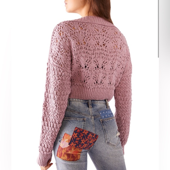 Free People Cropped Chloe Cardigan Medium Pressed Flowers - Picture 13 of 13